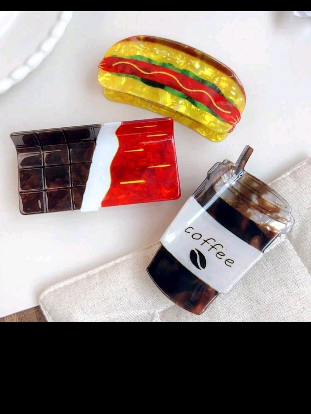 Novelty Food-Themed Hair Clips Set - Yellow, Brown, Red